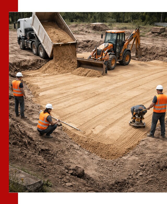 Устройство песчаной подушки для фундаментов и дорог в Североморске